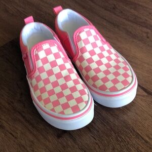 Vans Pink and White Checkerboard Slip-On Sneakers